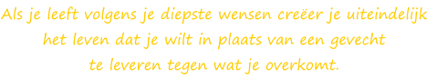 Als je leeft volgens je diepste wensen creeer je uiteindelijk het leven dat je wilt in plaats van een gevecht te leveren tegen wat je overkomt. - Susan Smit